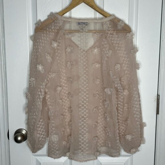 Calypso St. Barth 3D Floral Pom Cream Boho Top - Picture 2 of 5